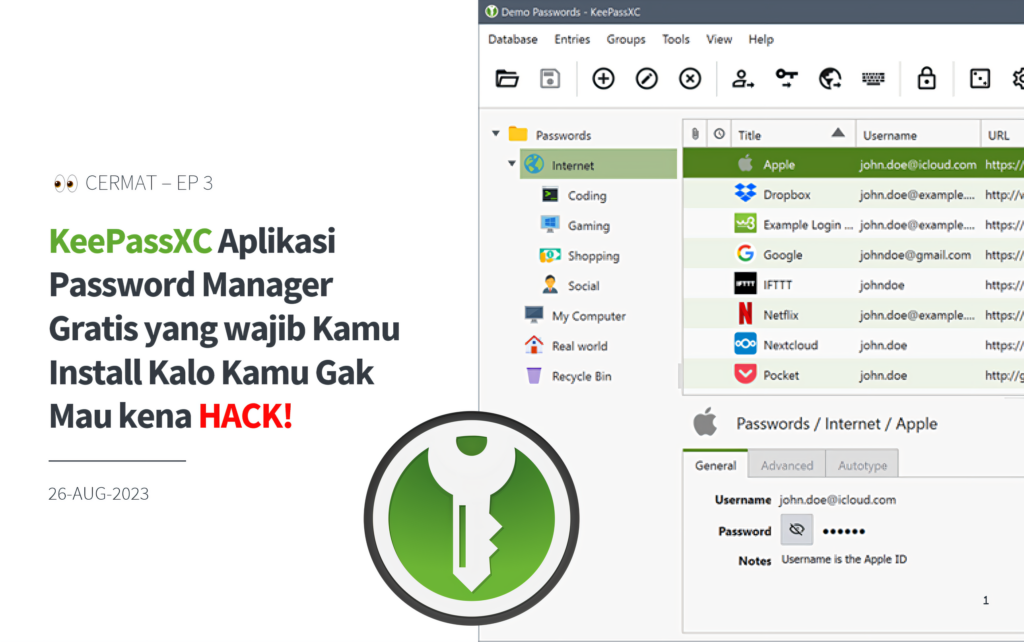 CERMAT Ep3 (Slide) – KeePassXC Aplikasi Password Manager Gratis yang wajib Kamu Install Kalo Kamu Gak Mau kena HACK